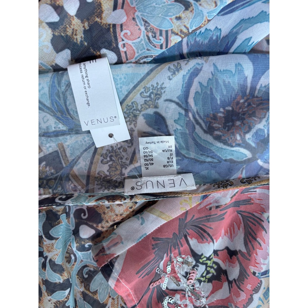 Sheer Floral Leopard Sequin Maxi Swim Cover Up Kimono Lightweight XL New Venus - Picture 5 of 8